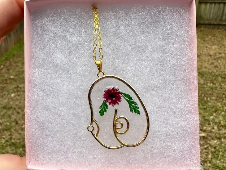 Boob Floral Resin Necklace in Gold