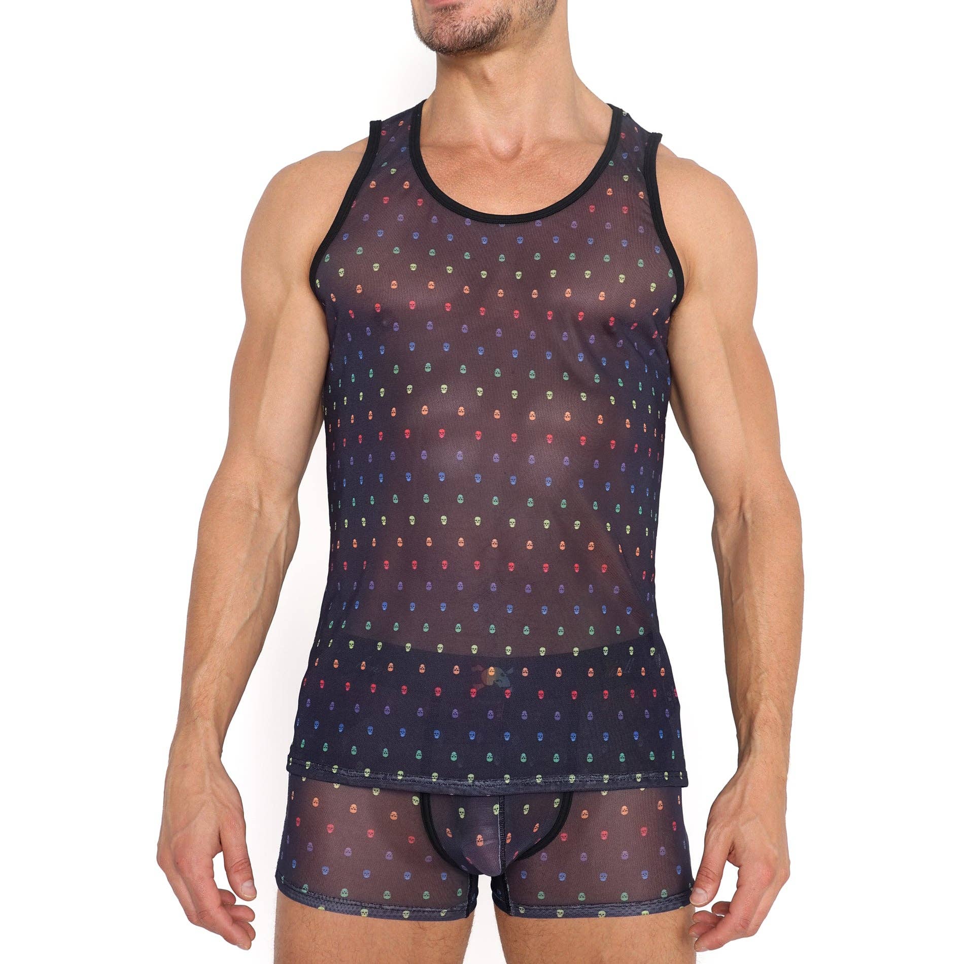 Ditsy Skull Sheer Mesh Tank in Pride Black