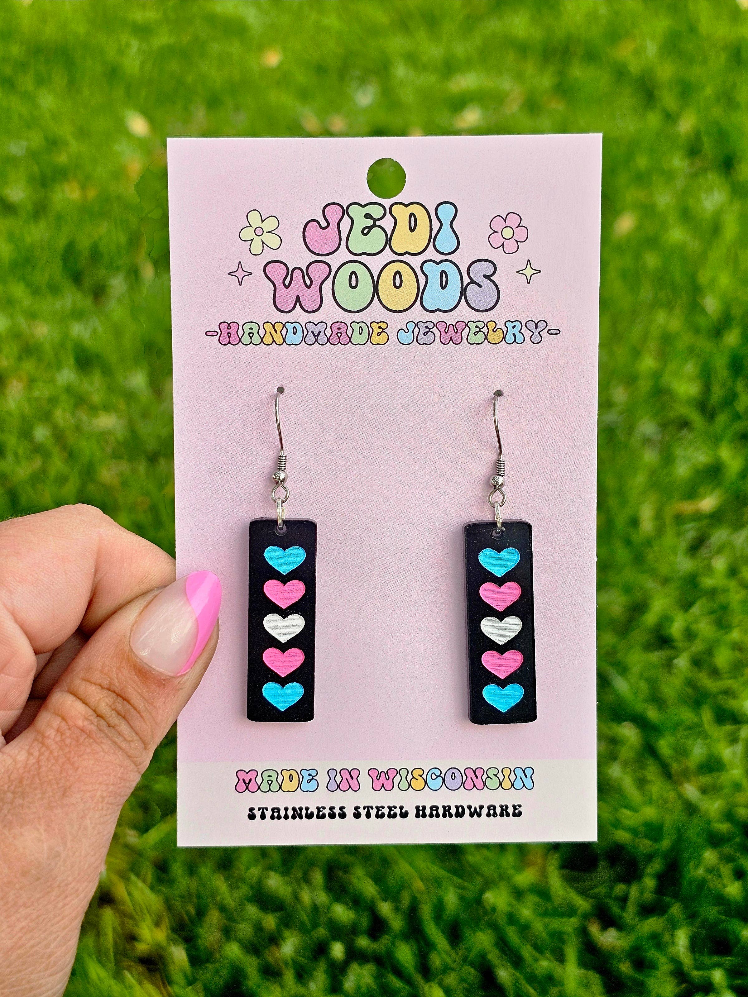 Pride Flag Bar Earrings in Trans Flag