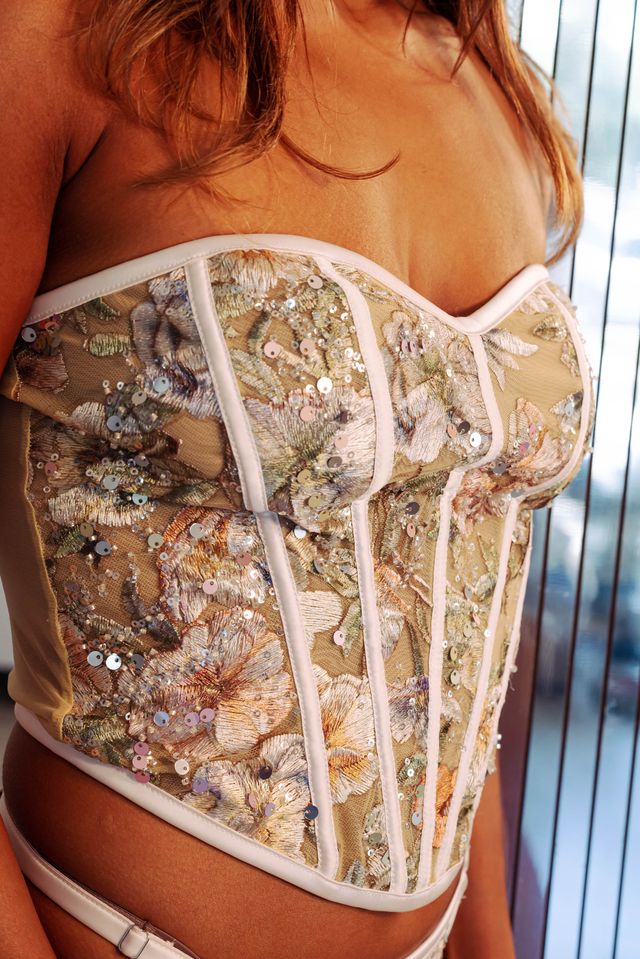 Kilo Brava Embroidery Bustier in Multi Sparkle Champagne