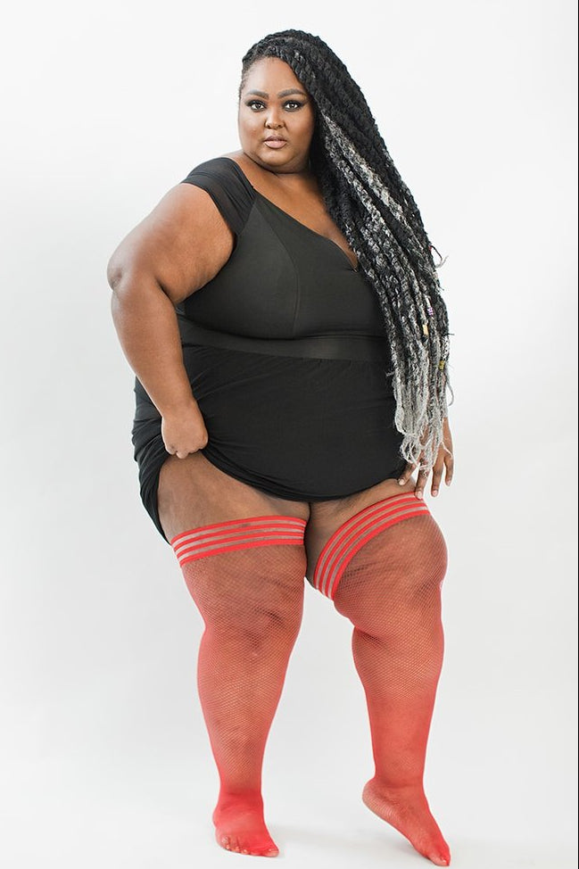 Kixies Sandra Red Fishnet Thigh High