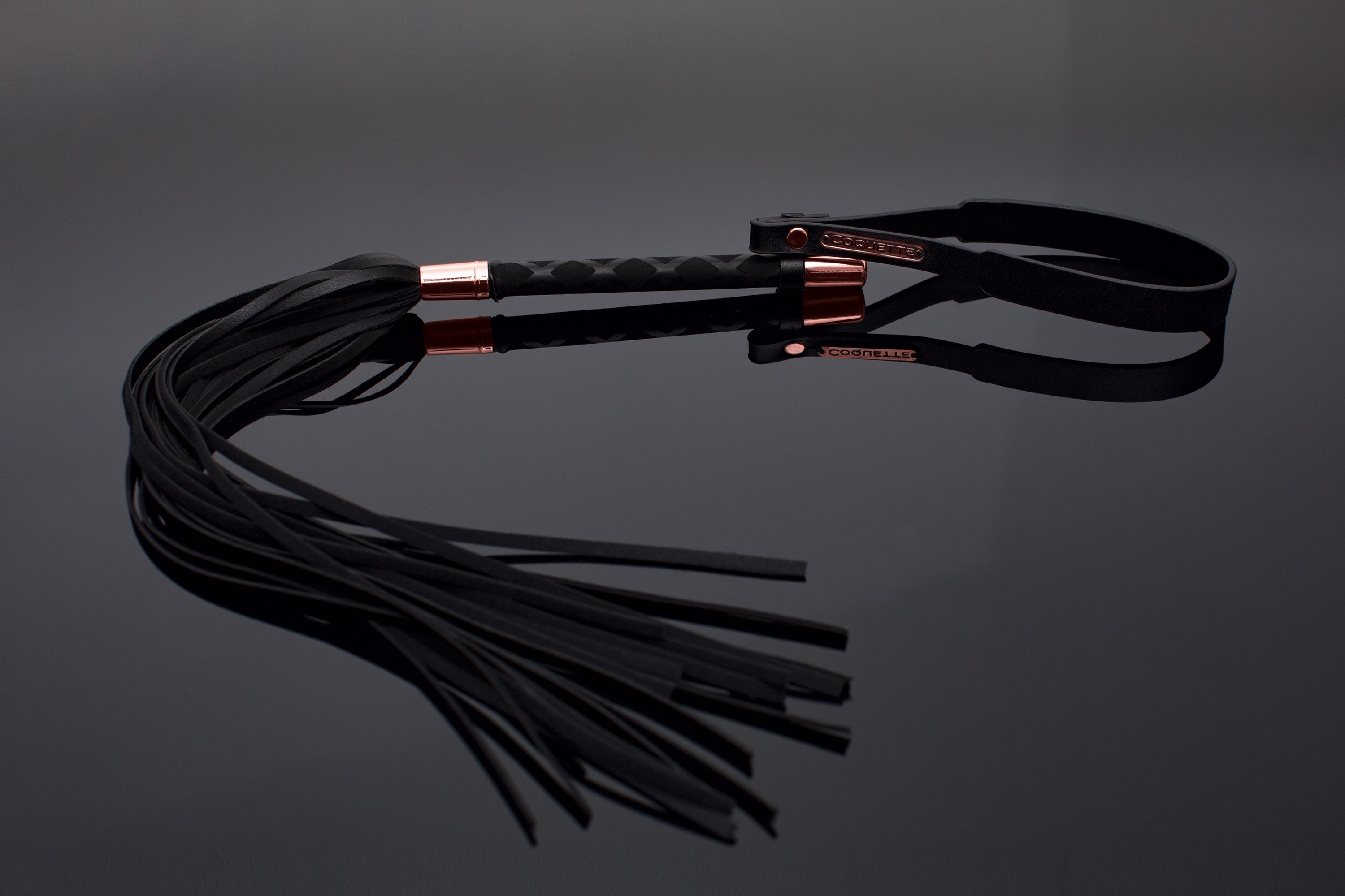 Fiery Elegance Vegan Flogger in Black & Rose Gold