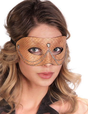 Dual Eye Leatherette Mask w/ Chain in Brown