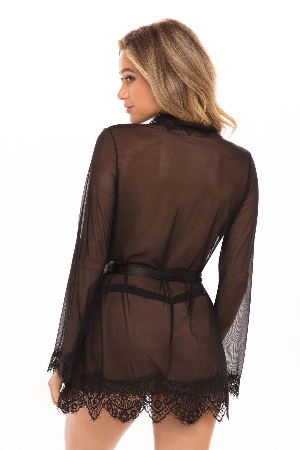 Our Next Chapter Mesh & Lace Robe In Black