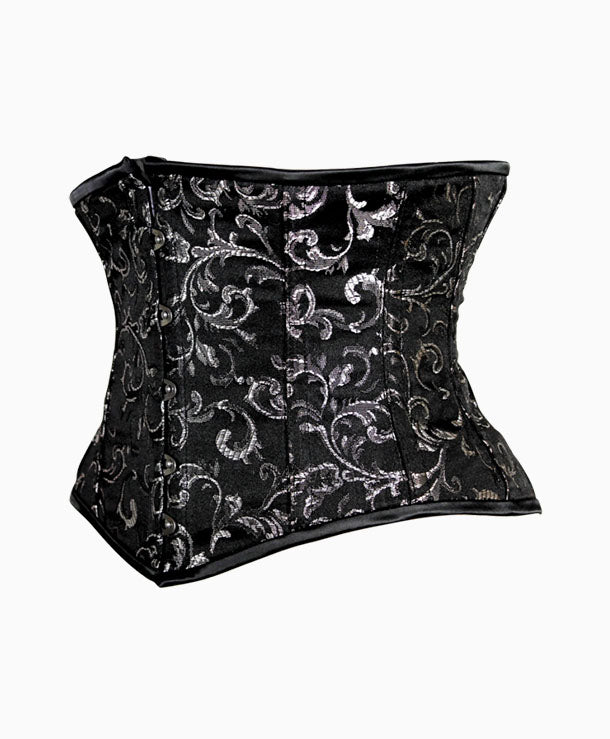 Black Silver Alluring Underbust Corset | Lotus Blooms Alexandria Virginia