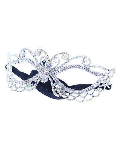 venetian style face mask made entirely of sparkly rhinestones. Wide eye cutouts and pretty venetian loops
