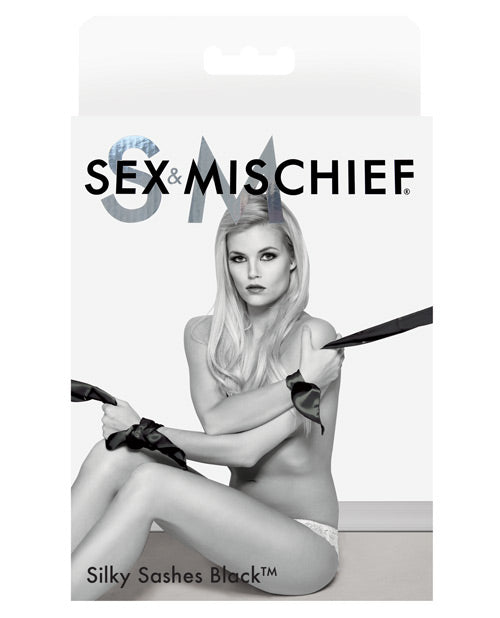 Playful Mischief Silky Dual Restraint Blindfold in Black