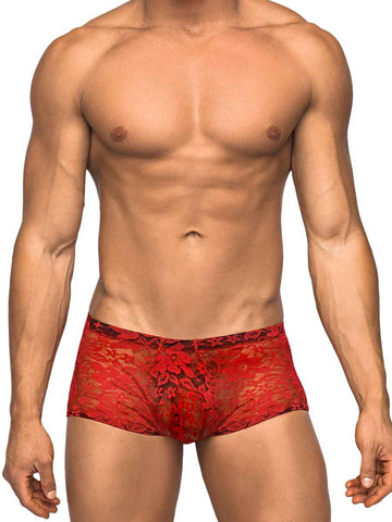 Stretch Lace Mini Short in Red by Male Power
