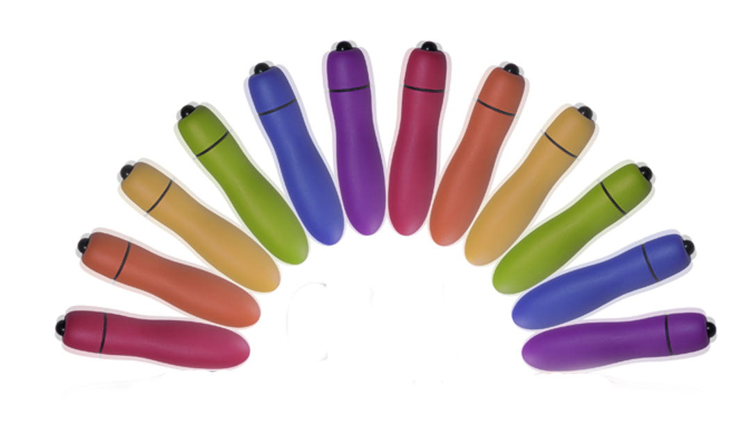 Multi-colored mini-vibrators arranged in a rainbow arc
