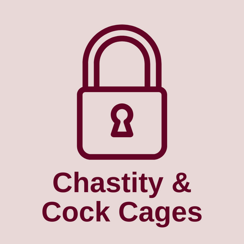 greys, purples, pinks floral top border with text in magenta that states cock cages and chastity