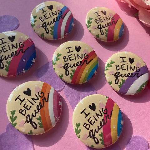 I love Being Queer Pride Flag Button
