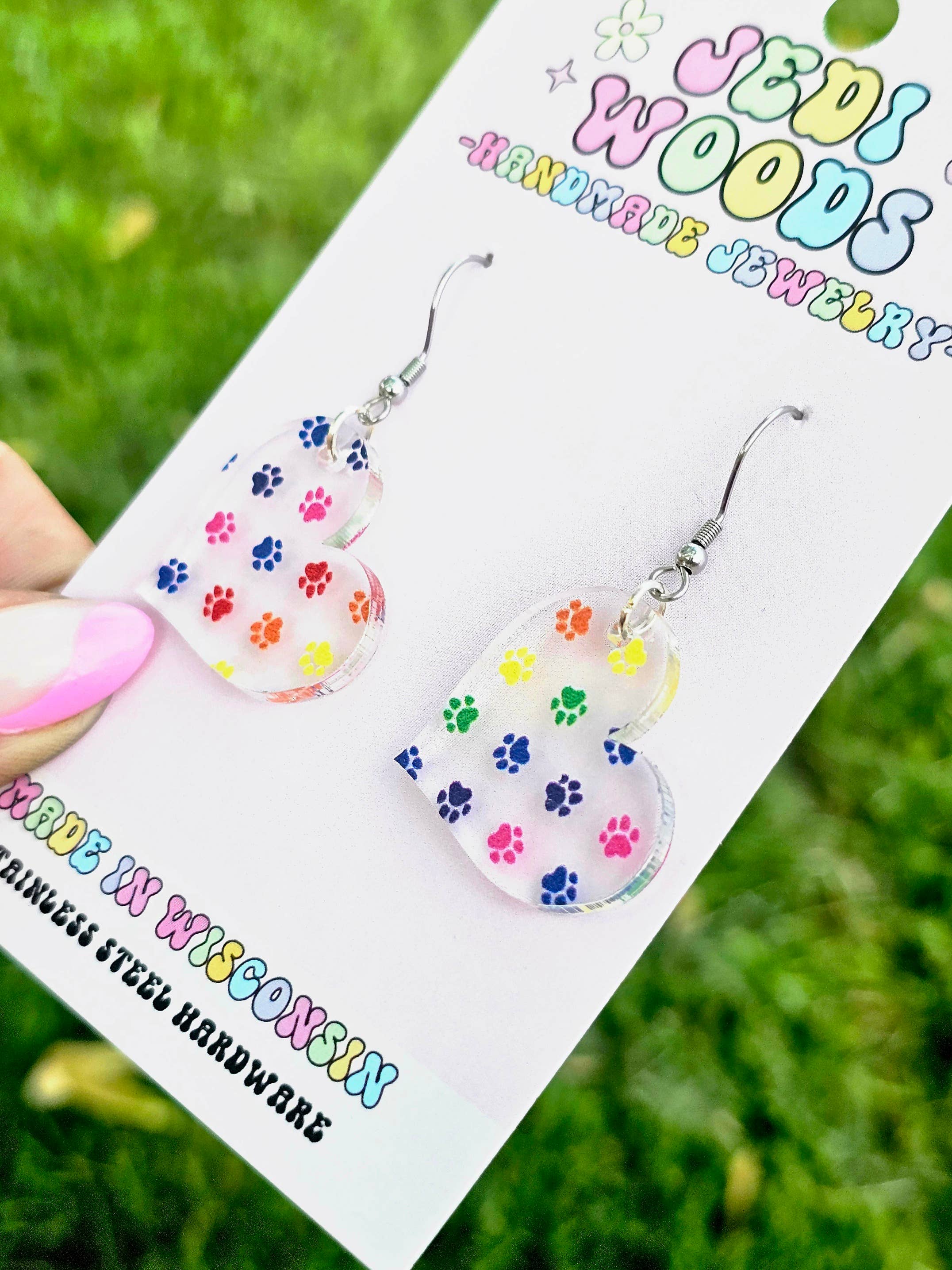 Heart Earrings in Rainbow Patterns