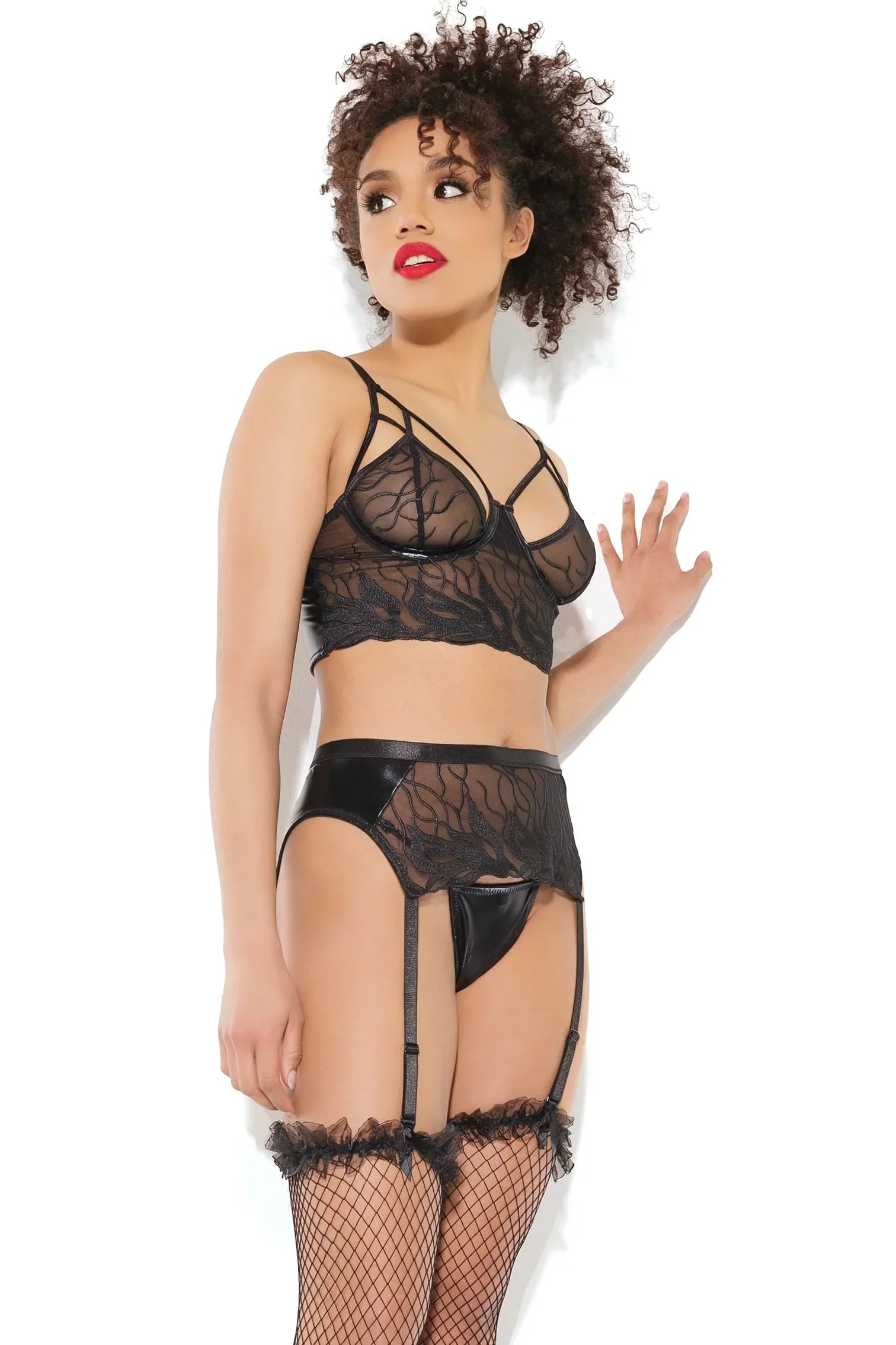 Stormy Nights Longline Bralette and Garter Set