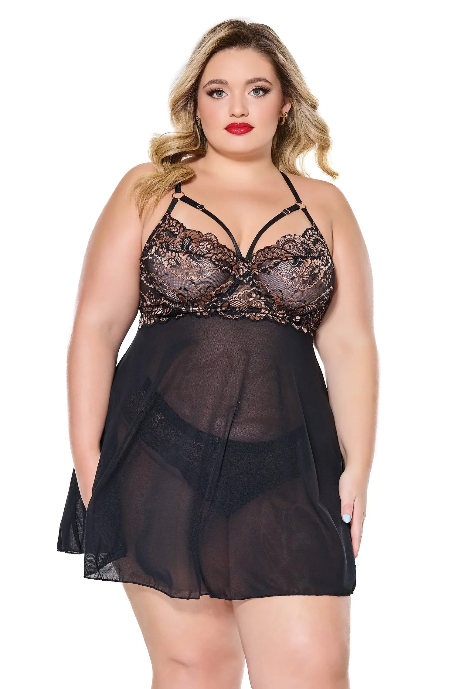 Shimmer Dreams Underwire Babydoll in Black & Rose Gold