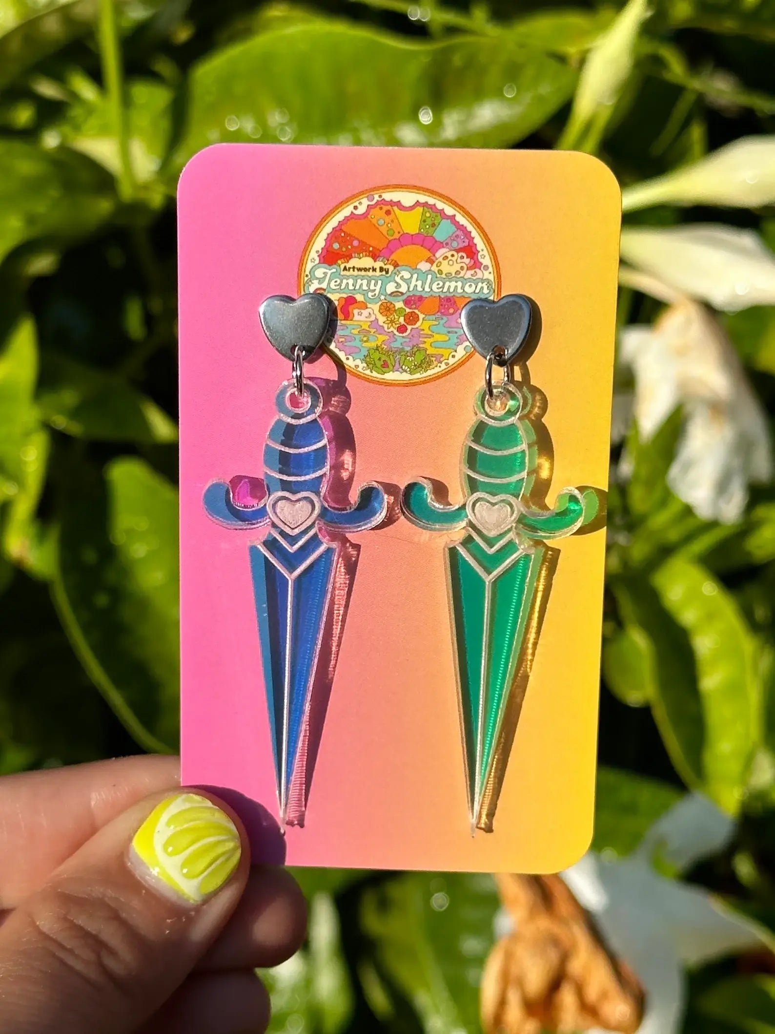 Heart Dagger Earrings in Iridescent