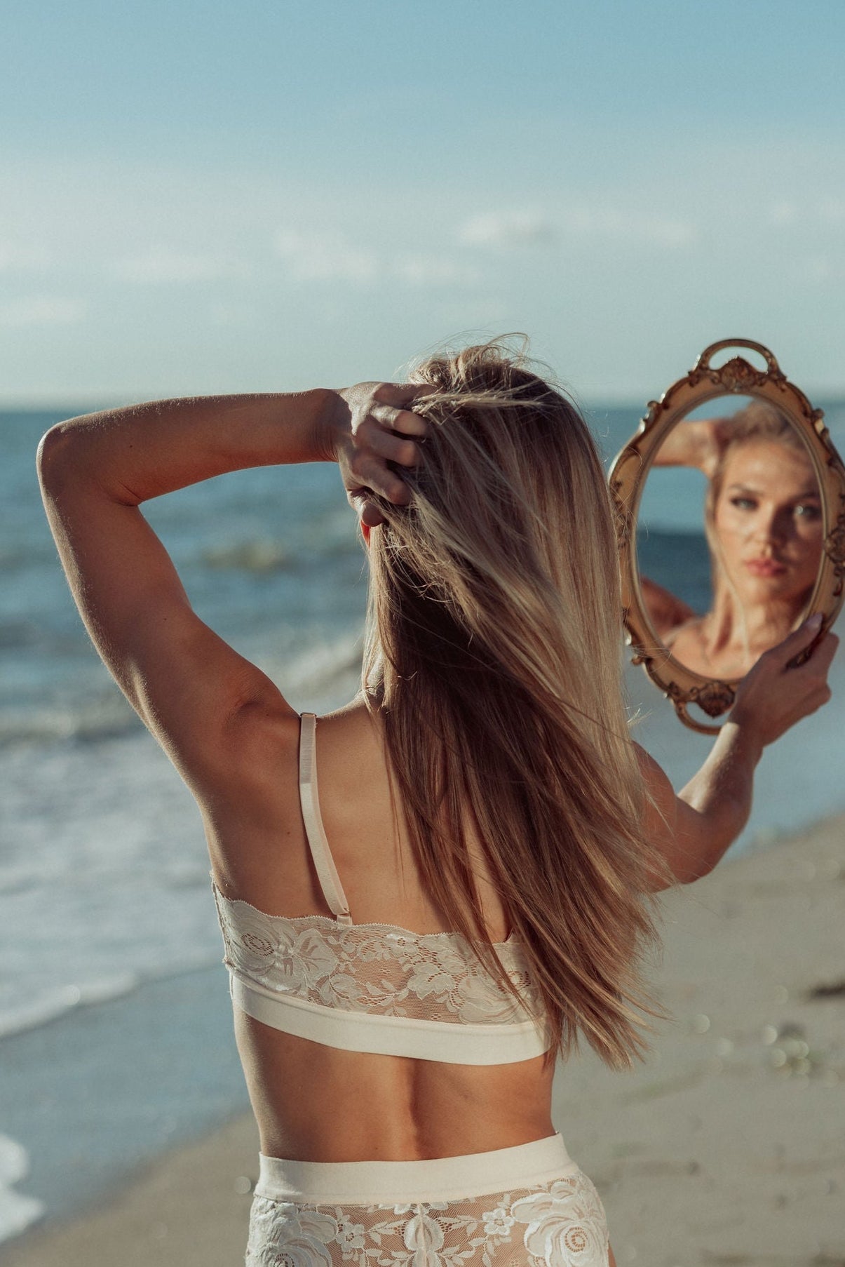 Kilo Brava Lace Triangle Bralette in Whisper Peach