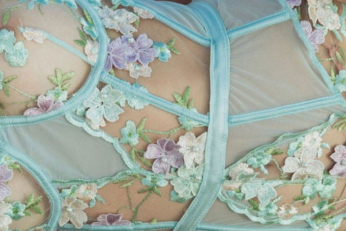 Kilo Brava Embroidery Underwire Teddy in Powder Blue Florals