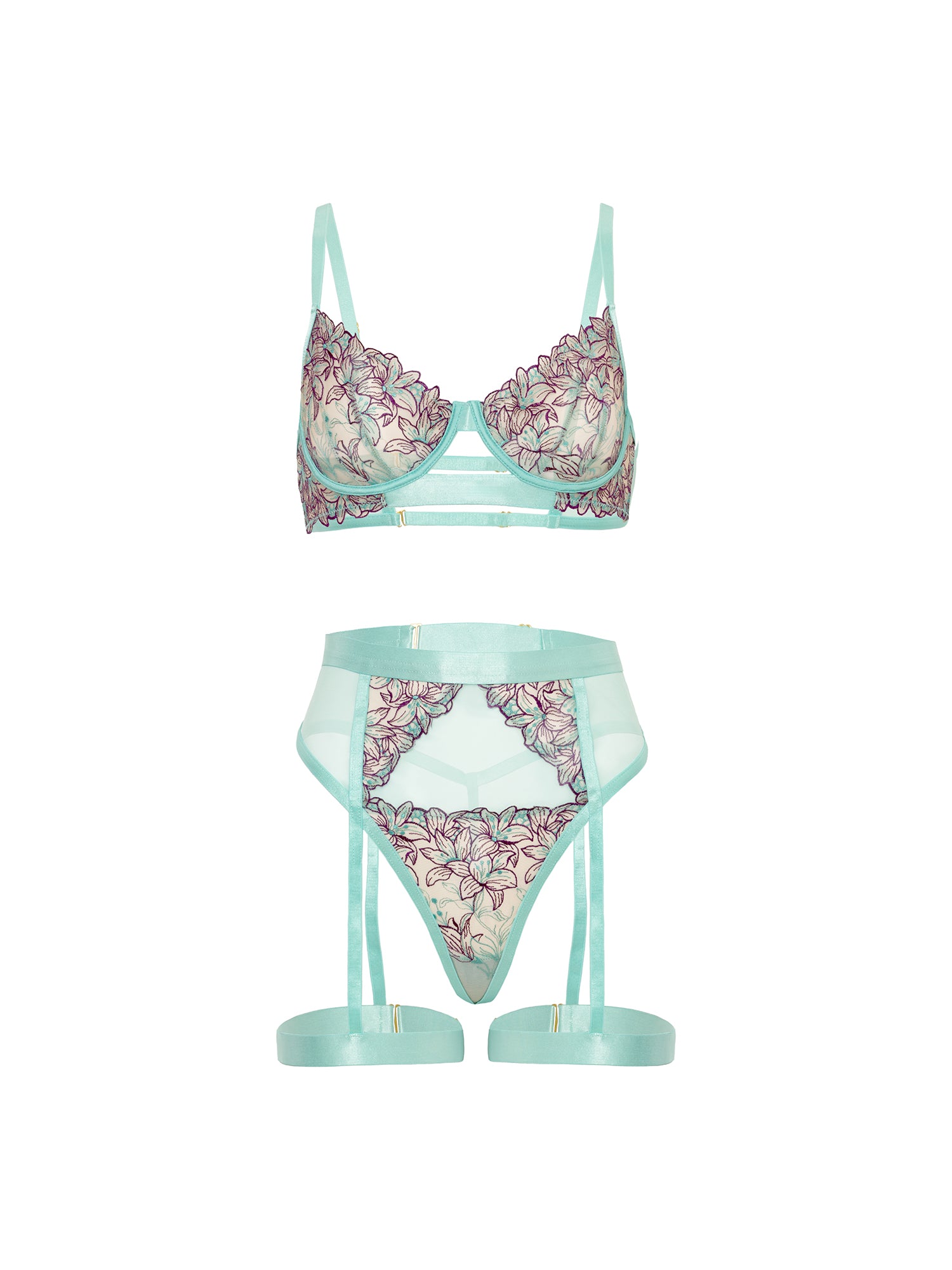 Easy On Me Embroidered Bralette & High Waist Panty Harness Set