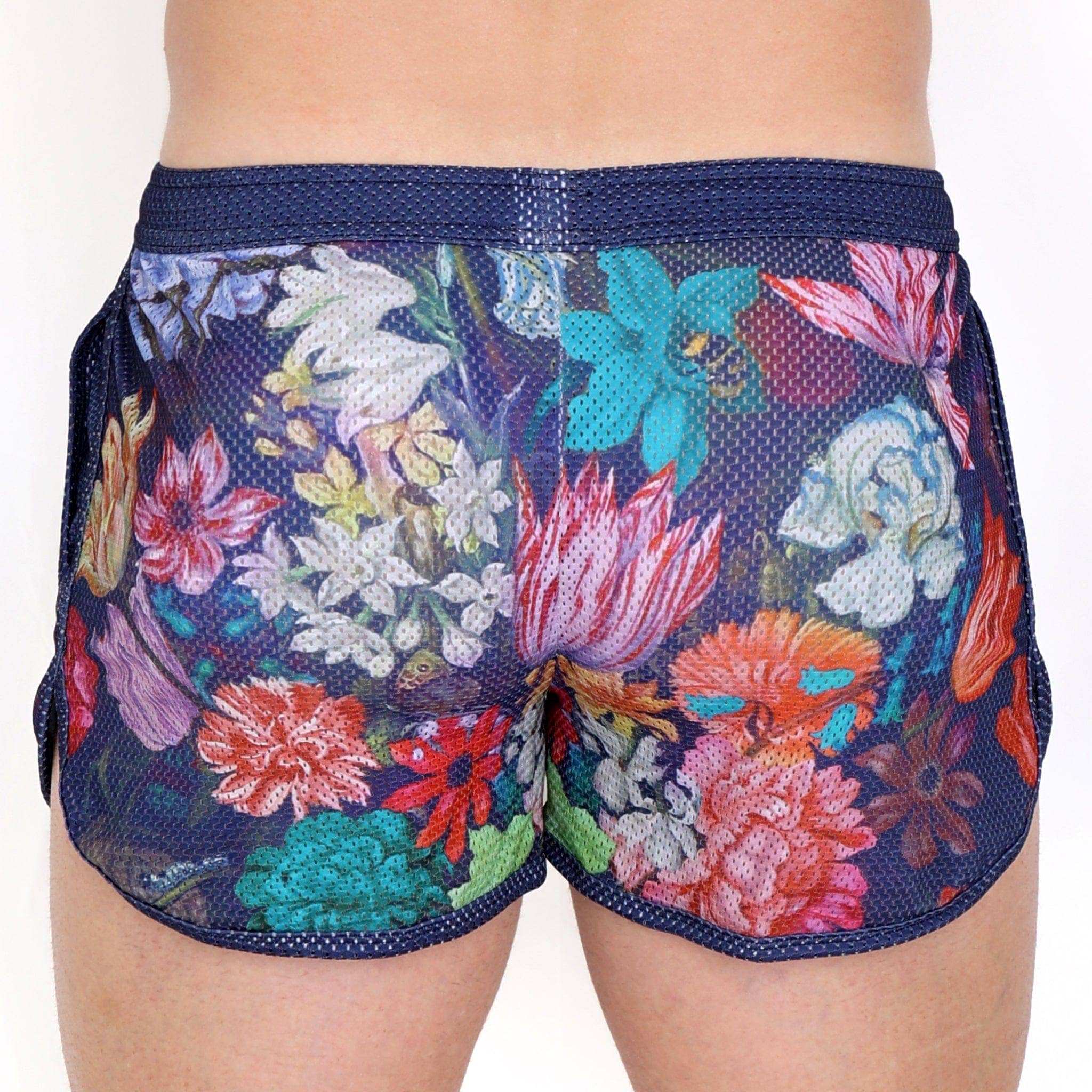 Hand Painted Floral Bouquet Shorts in Navy