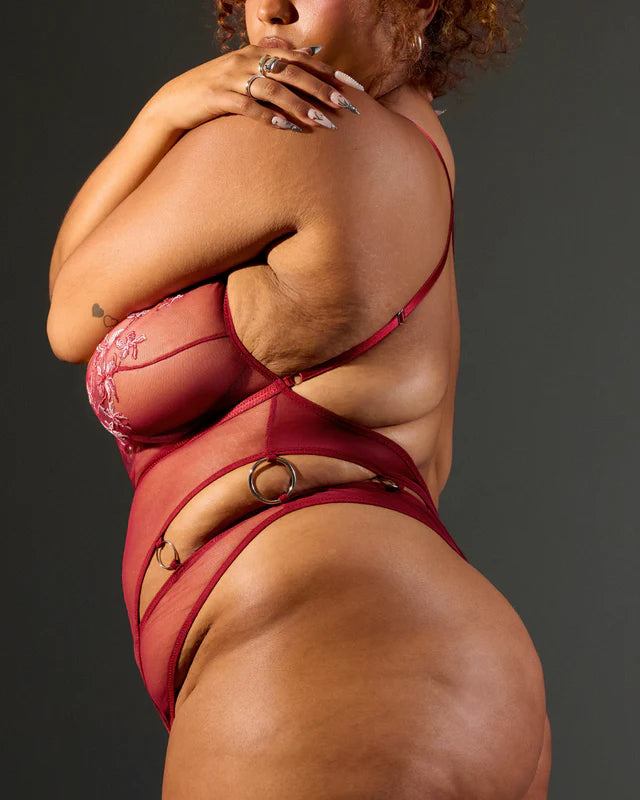 Cyrene Queen of Strength Plunge Bodysuit in Ruby