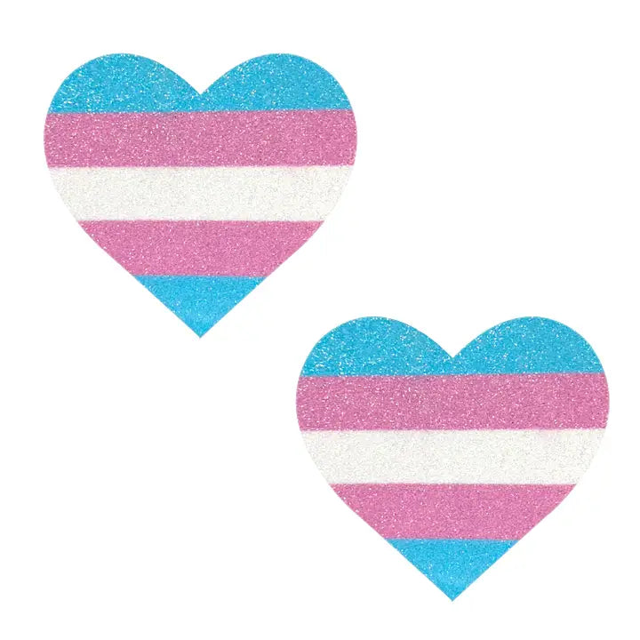 Trans Flag Glittery Heart Nipple Pasties