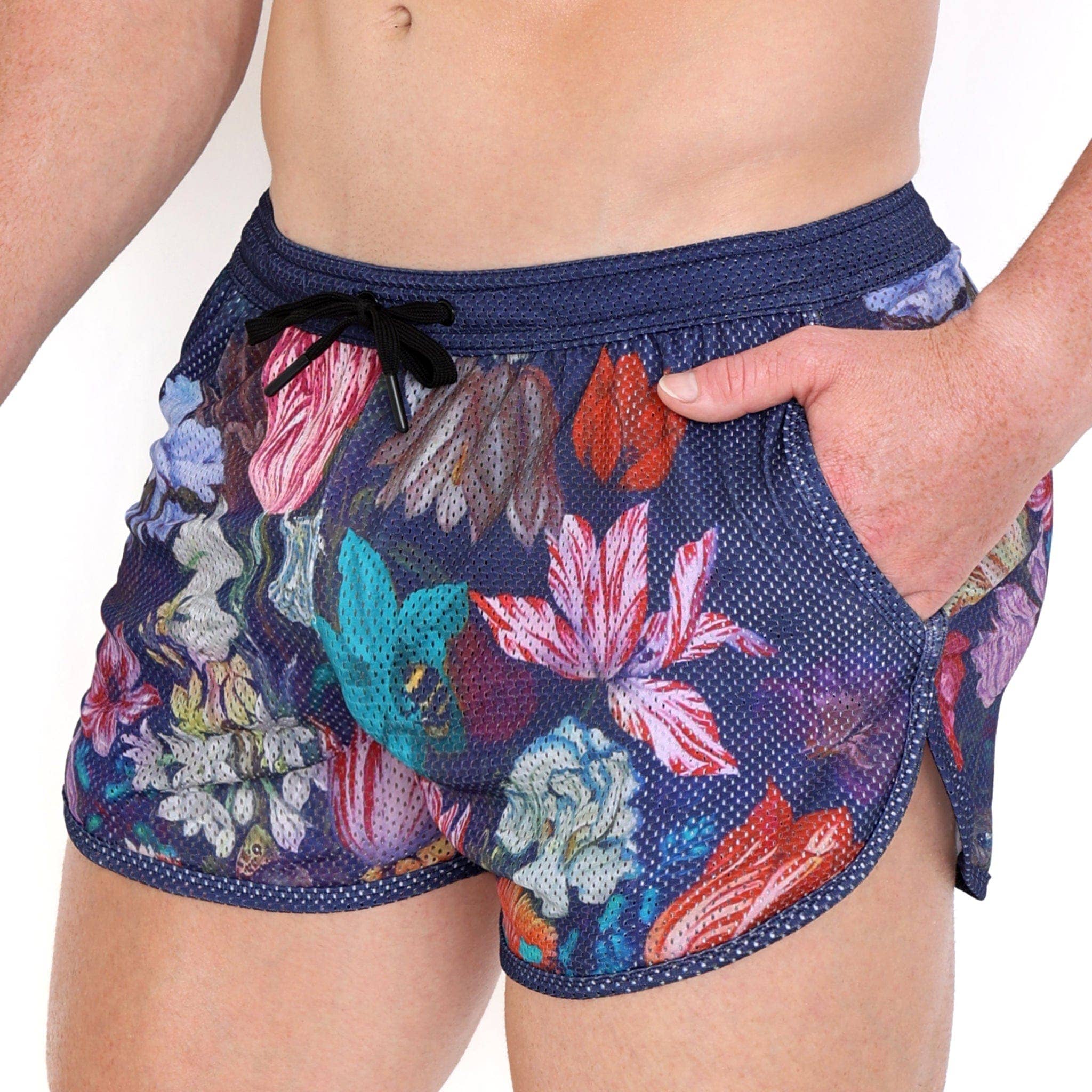 Hand Painted Floral Bouquet Shorts in Navy