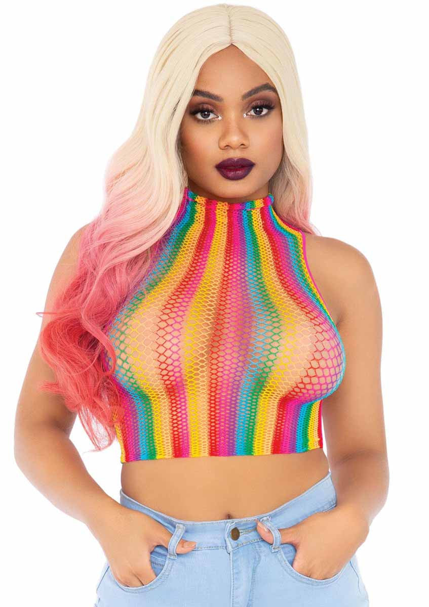 Pride All Year Fishnet Crop Top in Rainbow