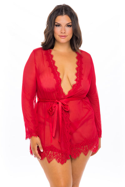 Our Next Chapter Mesh & Lace Robe in Red Hot
