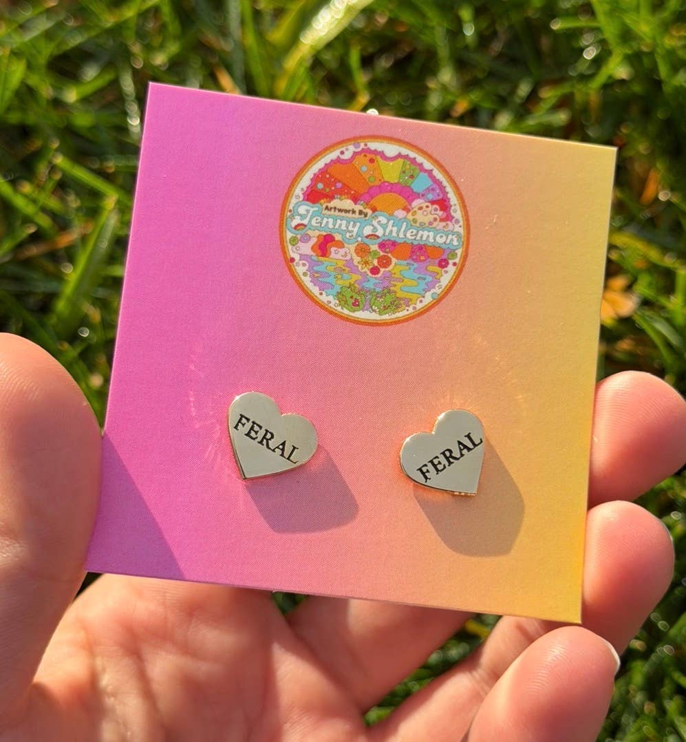 Feral Heart Stud Earrings in Gold Enamel