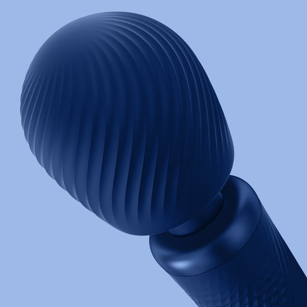 close up of the textured wand head with swirled silicone