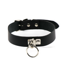 front view of the metal o-ring and sleek black leather Anything But Basic O-Ring 1inch Collar in Black leather