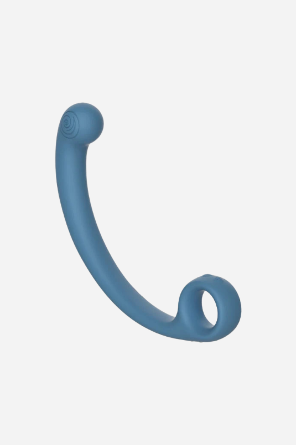 Blue Lagoon Axi Slimline G-spot wand shown inverted with the bulbed tip at top, highlighting the gentle curve that targets the G-spot