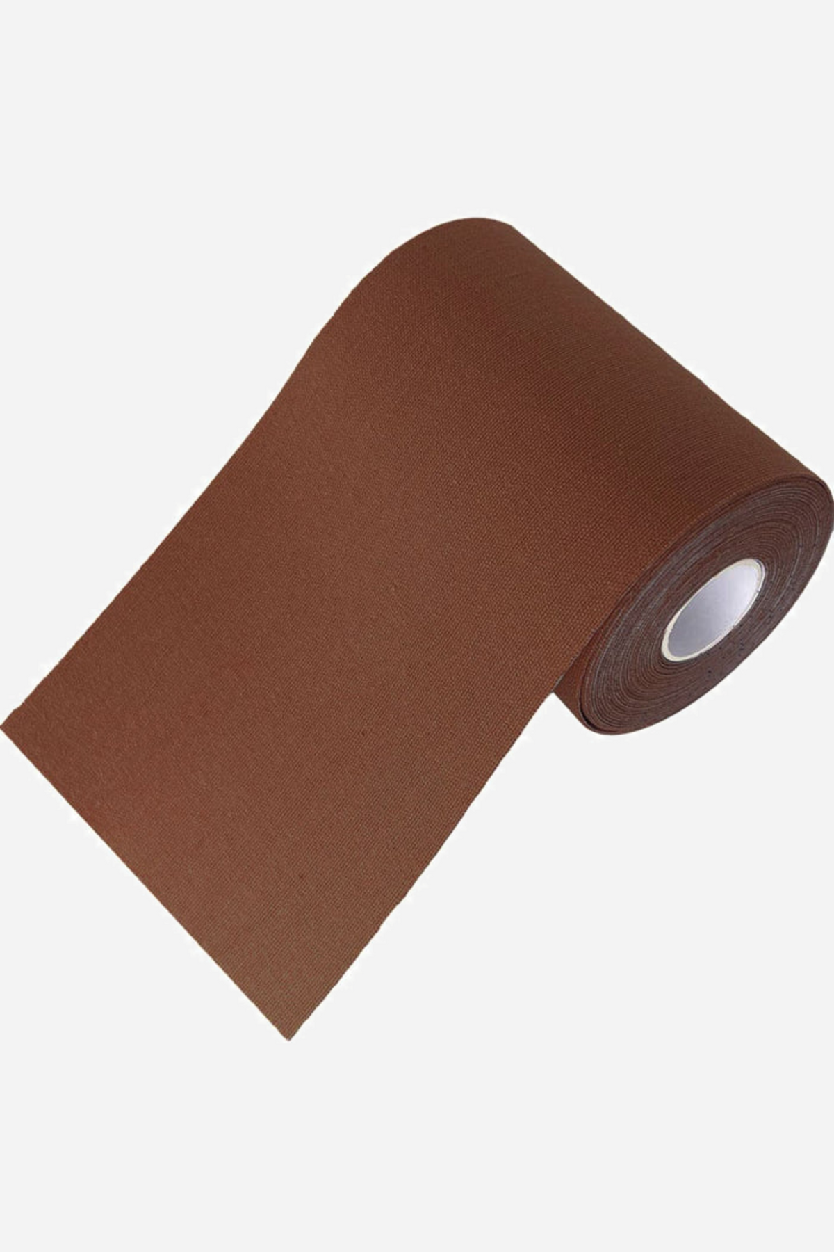 A roll of dark brown binding tape, partly unrolled to show the width of the strip