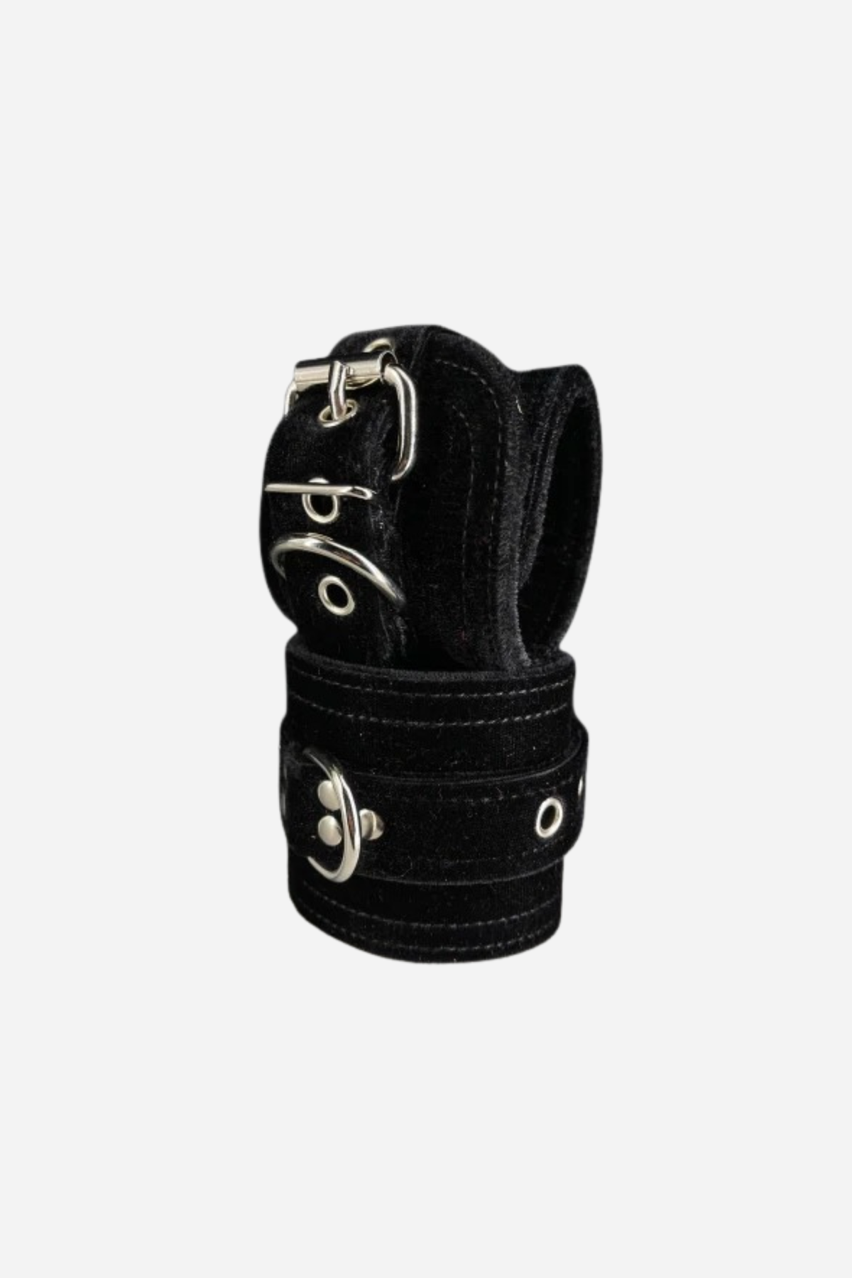 Caress Double D Ring Velvet Cuffs in Black- Lotus Blooms Kink Shop