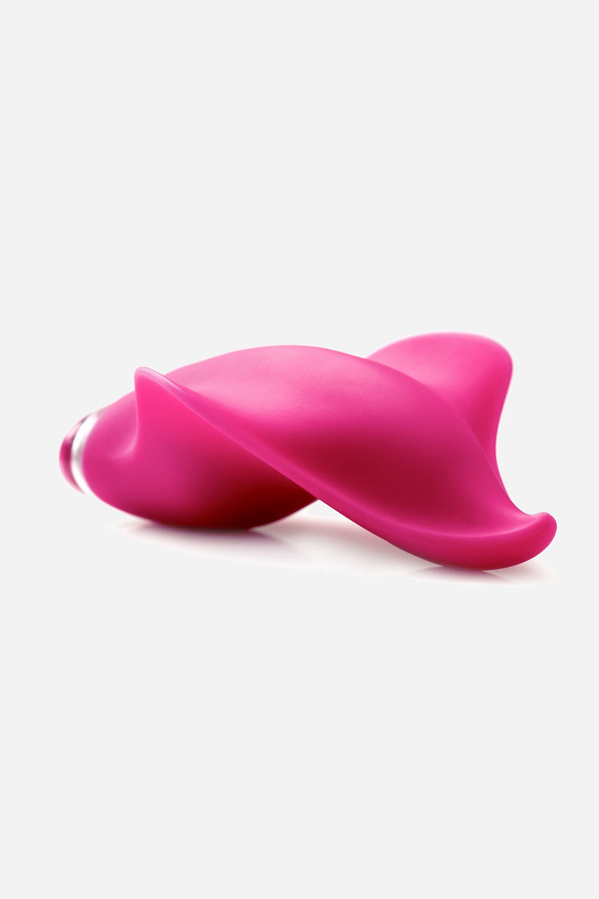 Pink Clandestine Mimic Plus resting on its side, a soft wing-shaped silicone vibrator with a rounded body