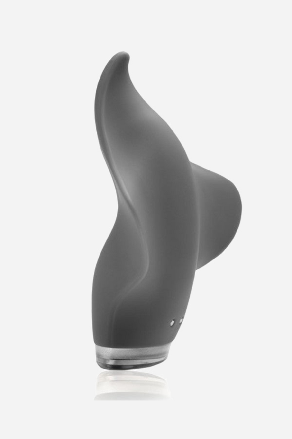 The grey Mimic Plus standing upright, showing its curved wing profile and metallic base ring