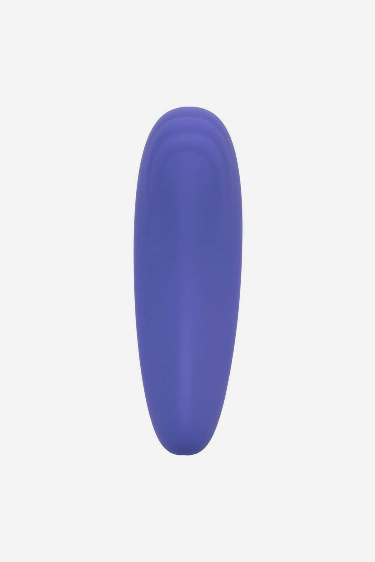Front view of the periwinkle Connect Us Wearable Panty Vibe showing its smooth tapered silicone body and the gently ridged stimulating tip