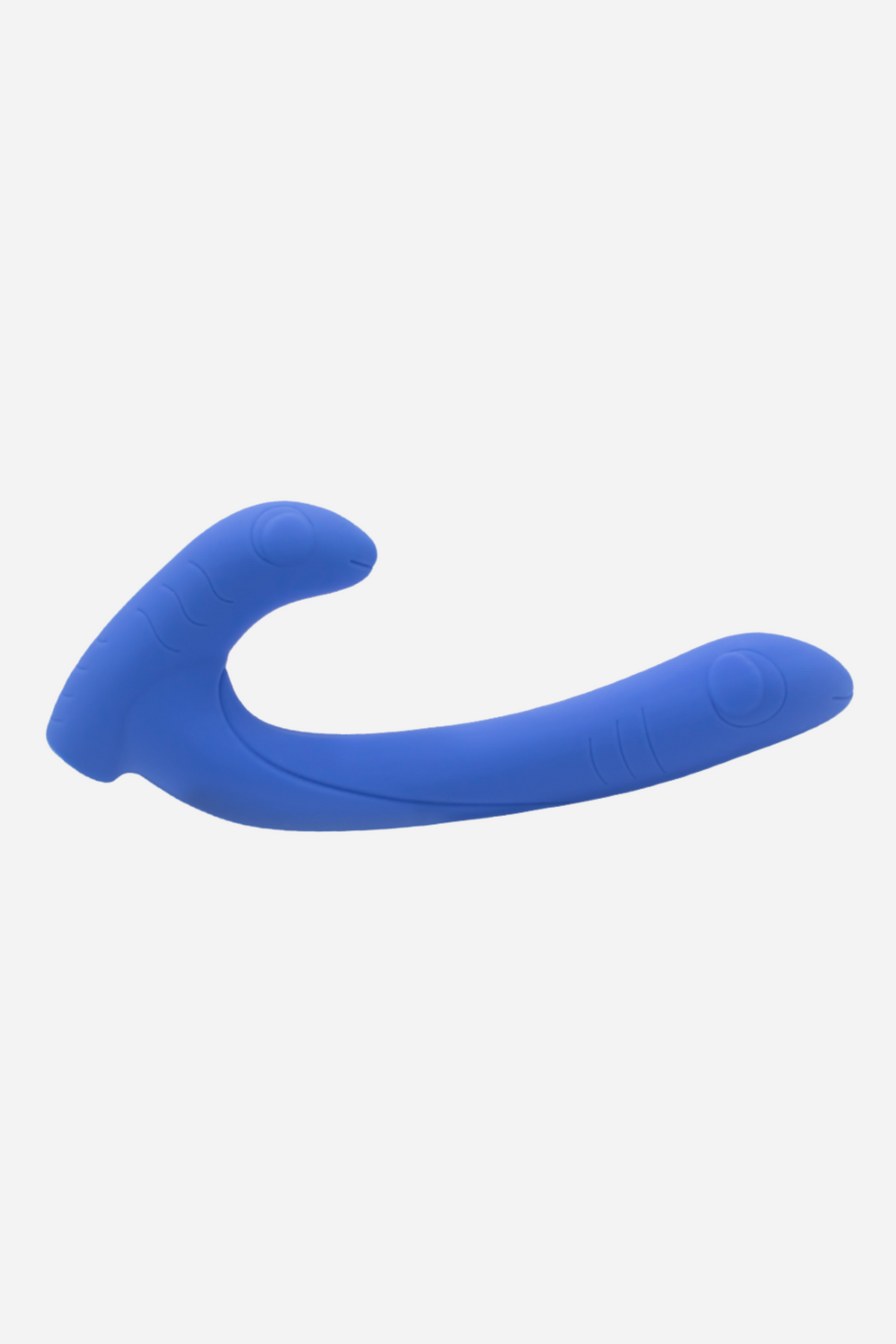Periwinkle blue Cute Little Fuckers Jix slim rabbit vibrator, a curved flexible G-spot and clitoral vibe, shown side on, on grey