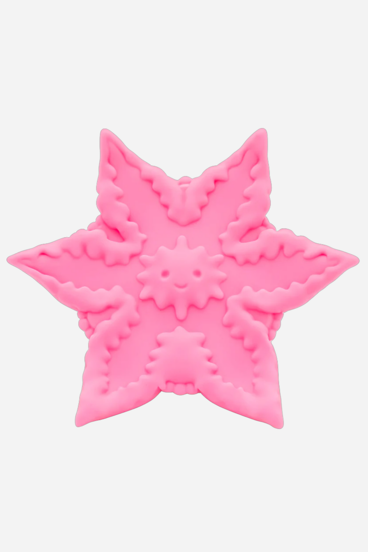 Rose pink Cute Little Fuckers Starsi vibe, a star shaped textured silicone clitoral vibrator with raised ridges and dots, on grey