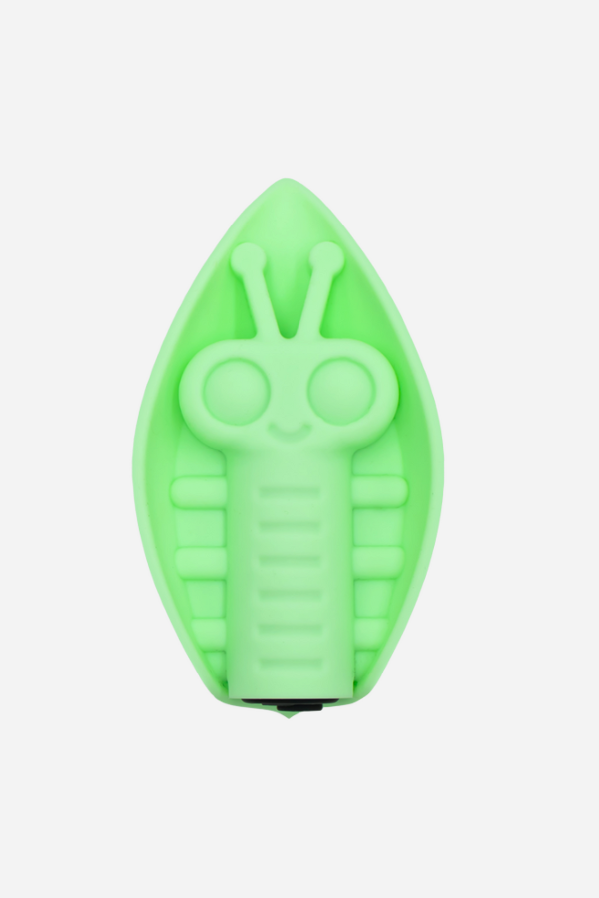 Mint green Cute Little Fuckers Zeep grinding vibe on grey, its soft leaf-shaped pad topped with a smiling bug that has antennae and a ridged body.