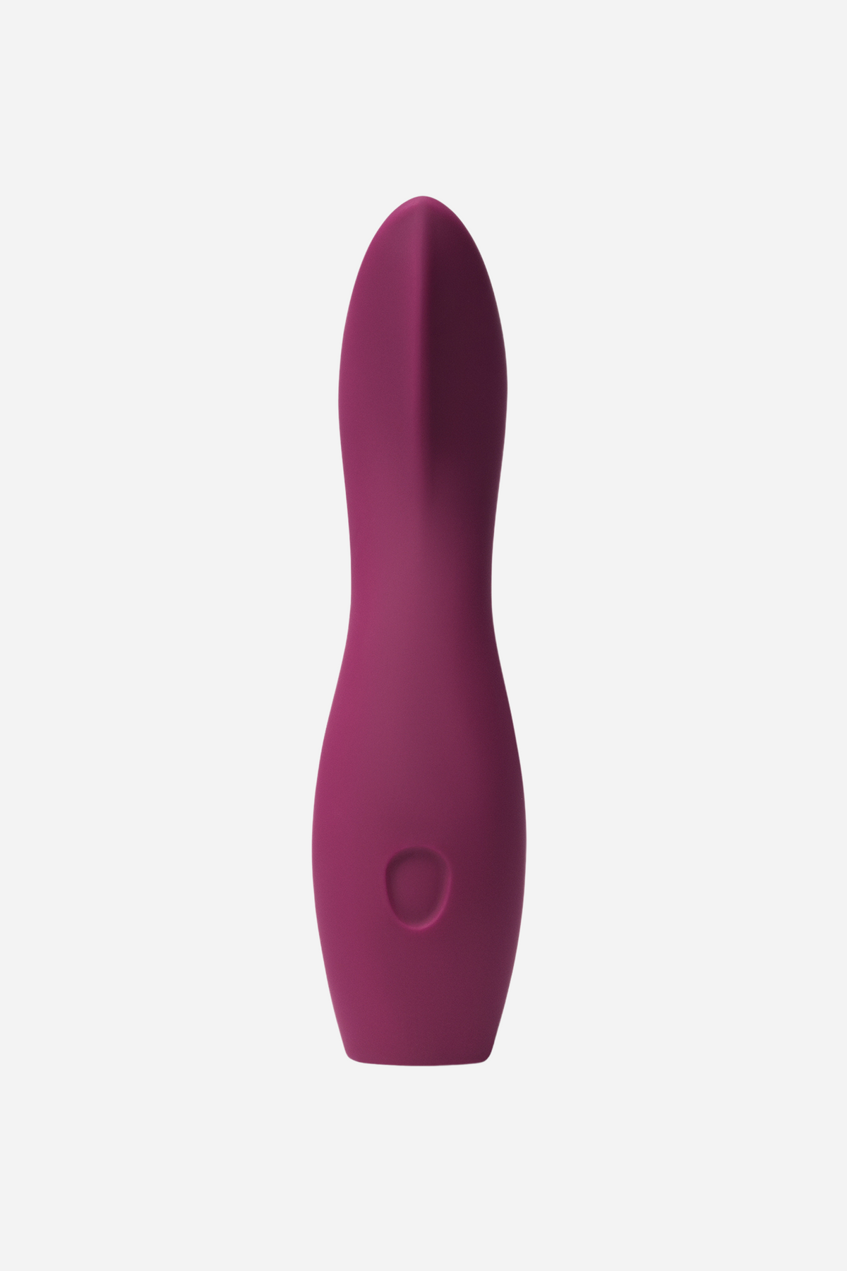 Front view of the plum Dame Dip 2.0 Beginners Palm Vibe showing its smooth silicone body, softly curved tip and single control button