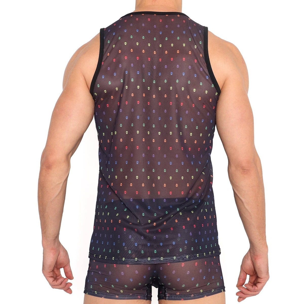 Ditsy Skull Sheer Mesh Tank in Pride Black