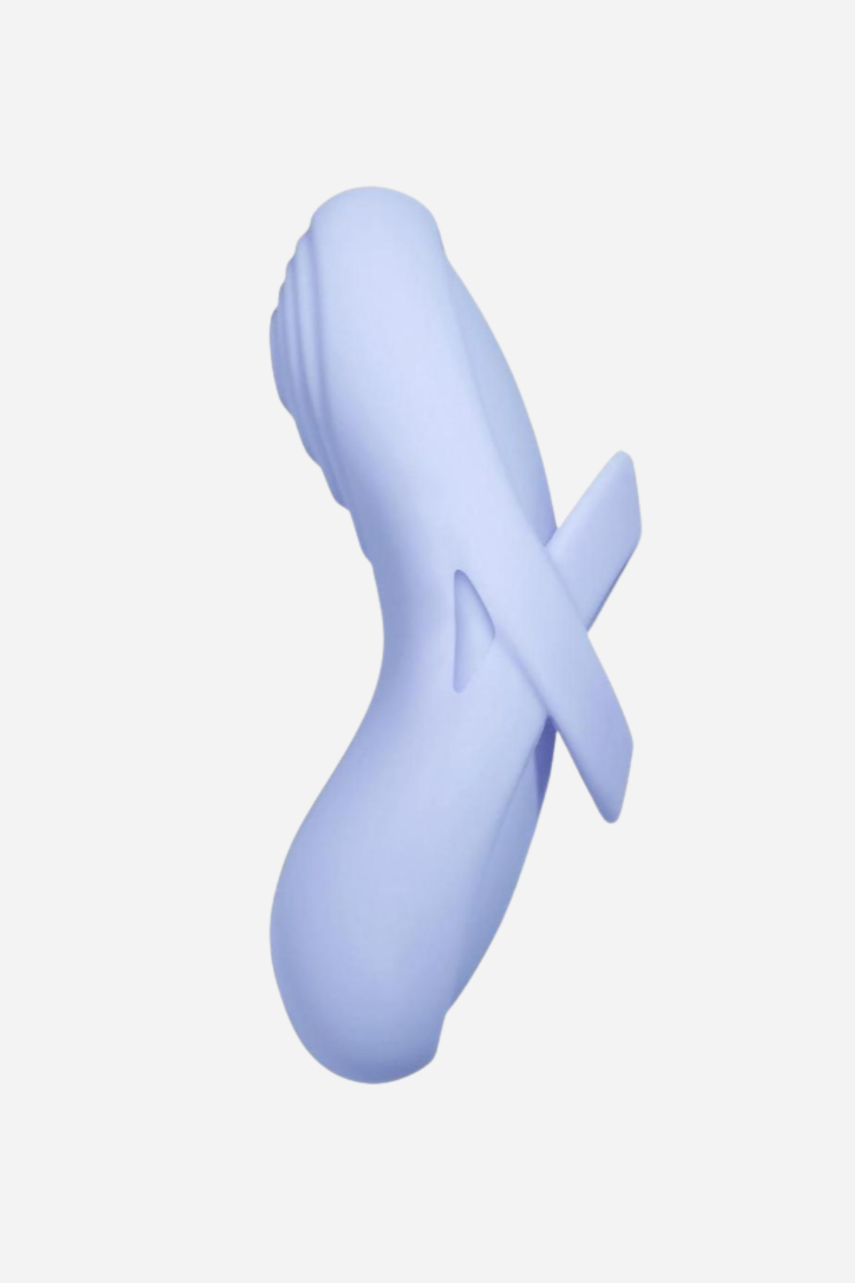 The periwinkle blue Echo 2 turned to a three quarter angle, showing how the finger strap crosses over the raised back of the pad.