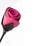 pink leather rose shaped bdsm crop with black petals