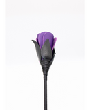 top down view of the petals on the purple rose tip of the kinky leather crop