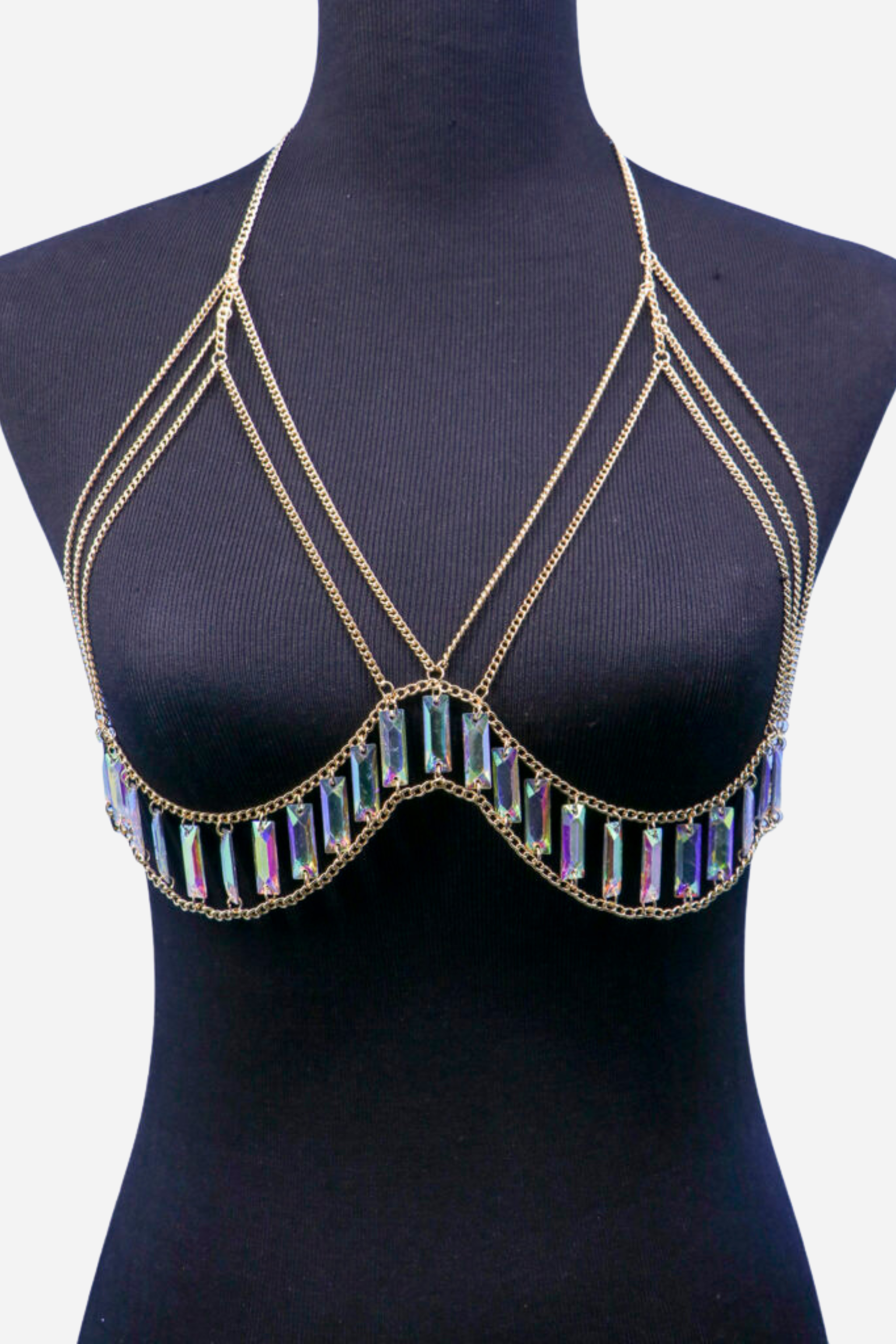 Ethereal Beauty Chain Bra with Iridescent Gemstones
