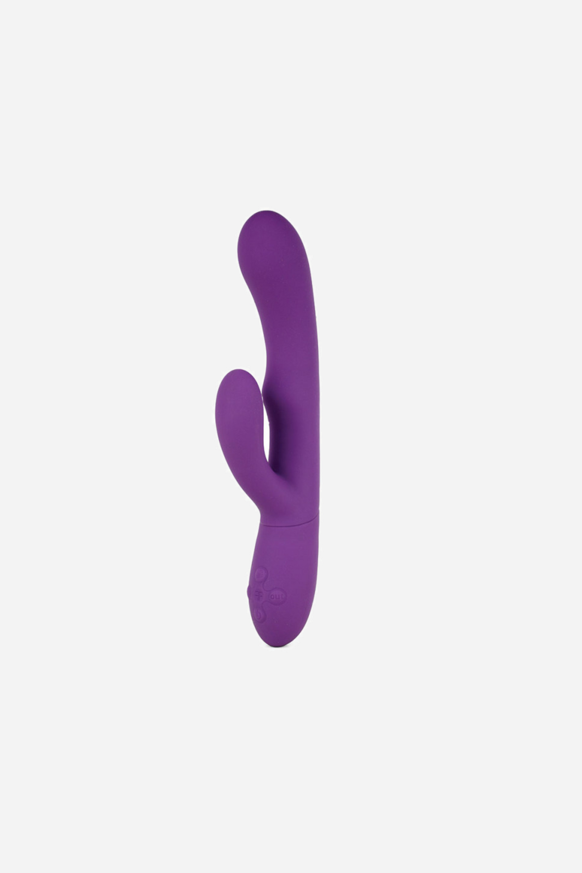 Purple Femme Funn Ultra Rabbit standing upright, a curved silicone shaft with a shorter clitoral arm