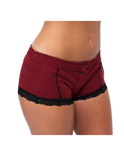 Foxers Boxer Briefs w/ Lace Trim in Black Cherry