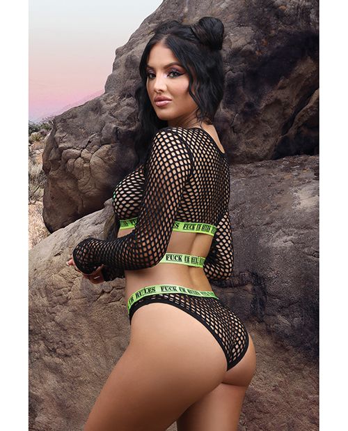Fuck Your Rules Fishnet Crop Top, Panty, Pasties Set
