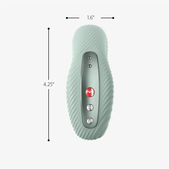image of a textured lay on laya iii vibrator in sage showing that it is 4.25 in tall and about 1.6 inches wide